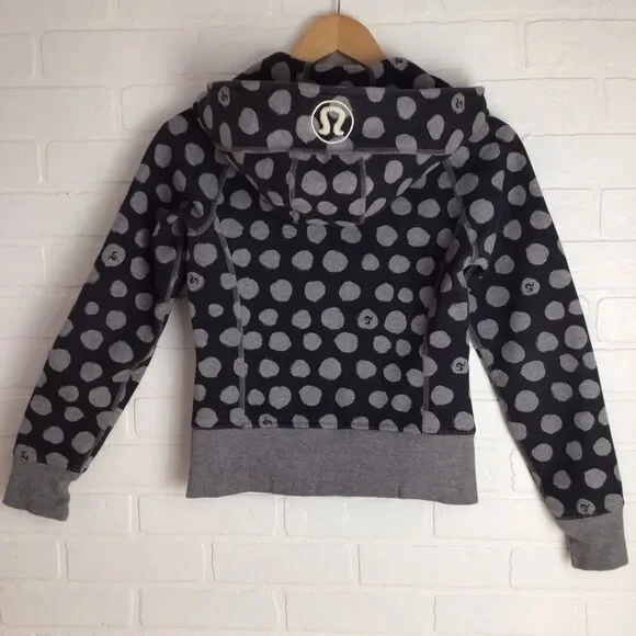 Lululemon Grey black Polka Dot Scuba Hoodie Size 4 Zip Fitted Athleisure Jacket - Picture 9 of 9